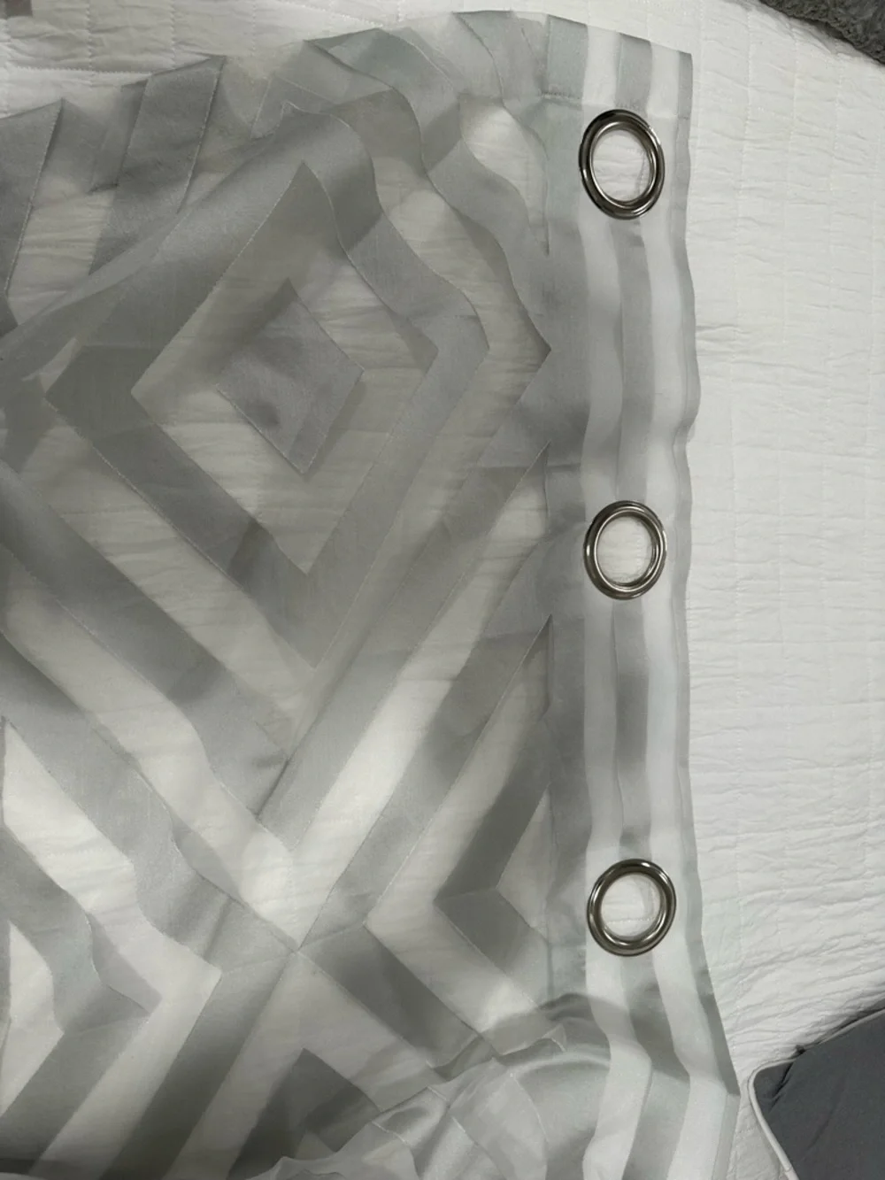 8 panels Grey Sheer Geometric  Curtains 116” X 52”